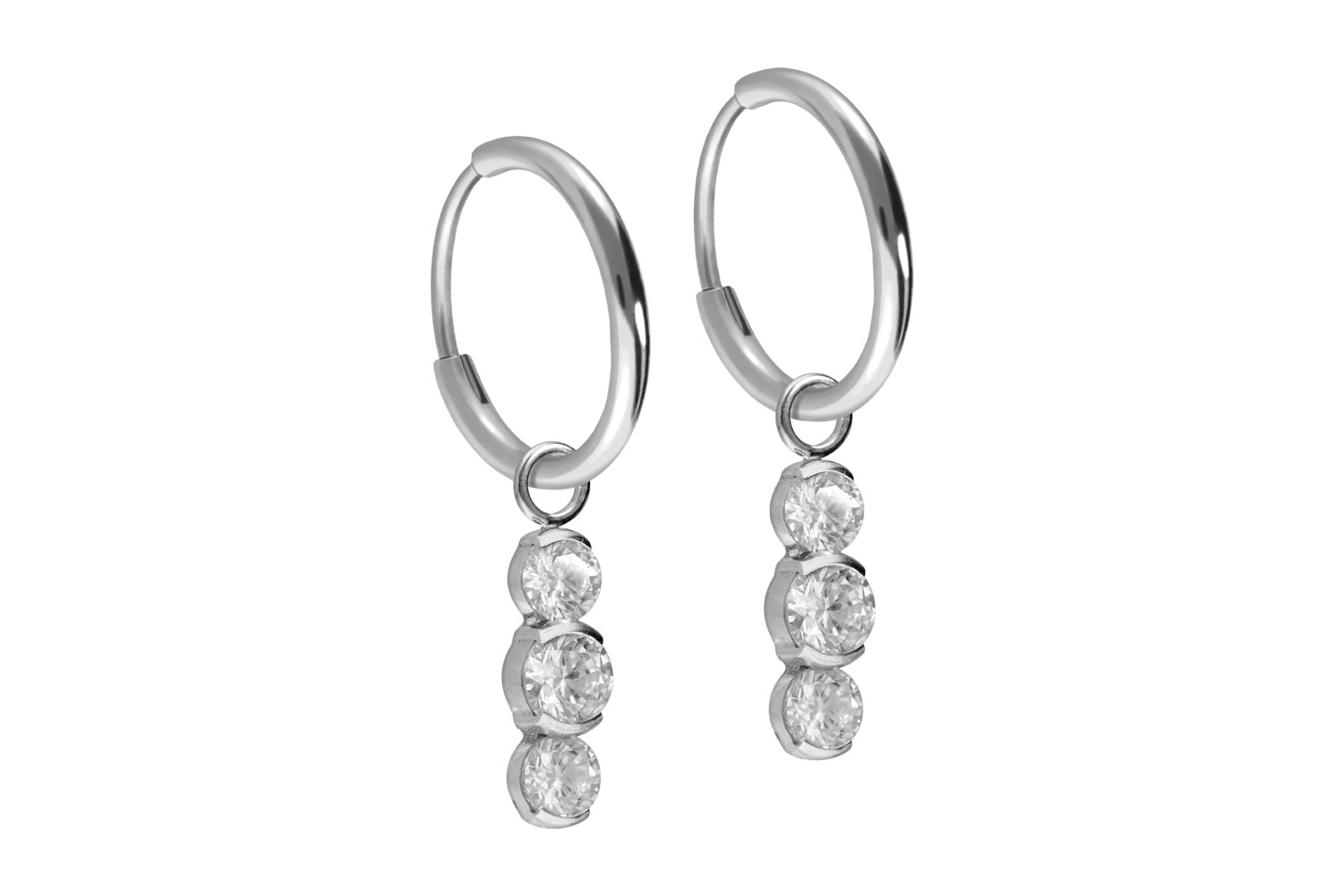 Titan Ohrclicker Creolen 3 EINGEFASSTE KRISTALLE von Piercingline